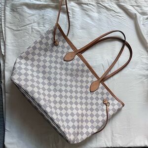 Louis Vuitton Neverfull Tote MM White Canvas Damier Azur